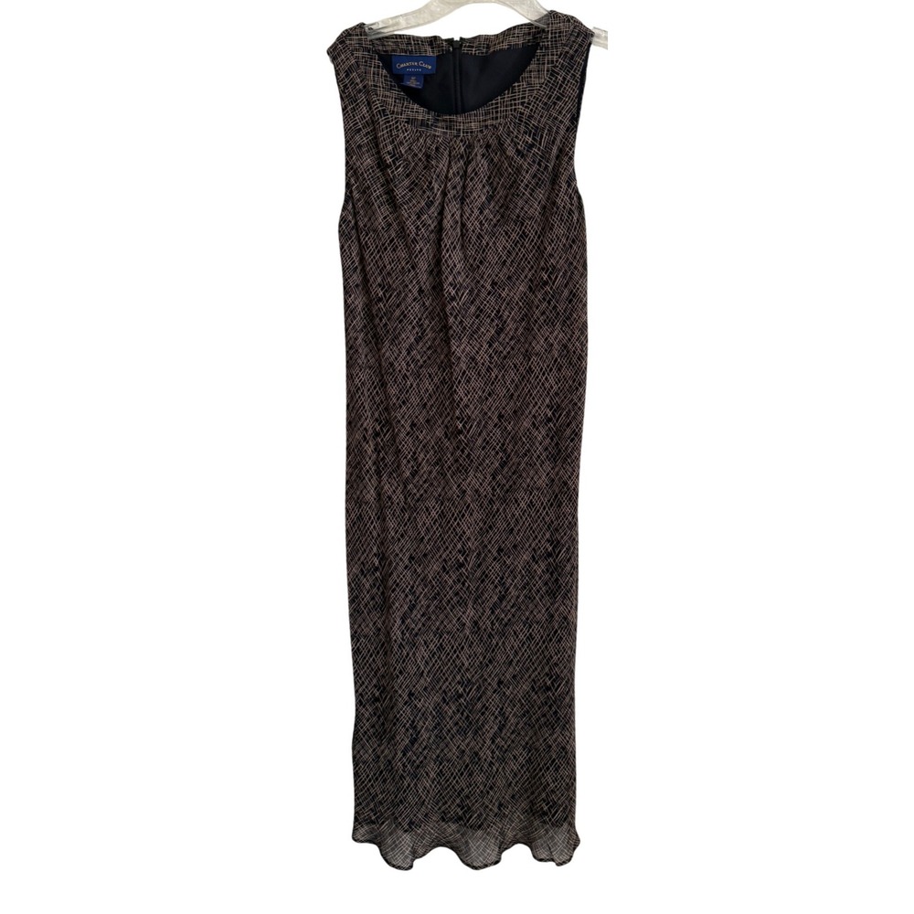 Charter Club Petite Brown Black Abstract Crosshatch Sleeveless‎ Maxi Dress 6P